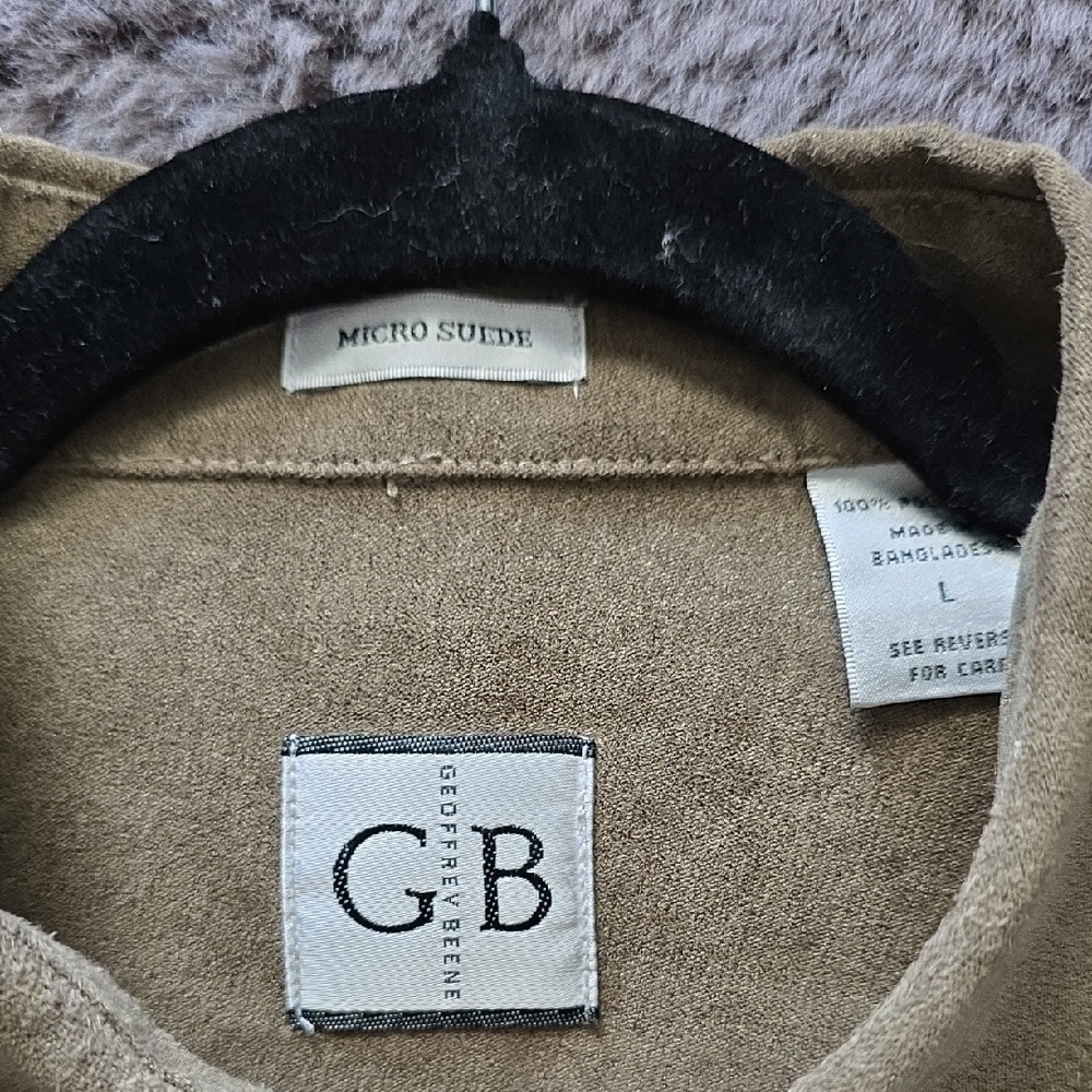 Geoffrey Beene Khaki Olive Microsueded Button Down Shirt Relaxed Large - Picture 2 of 14